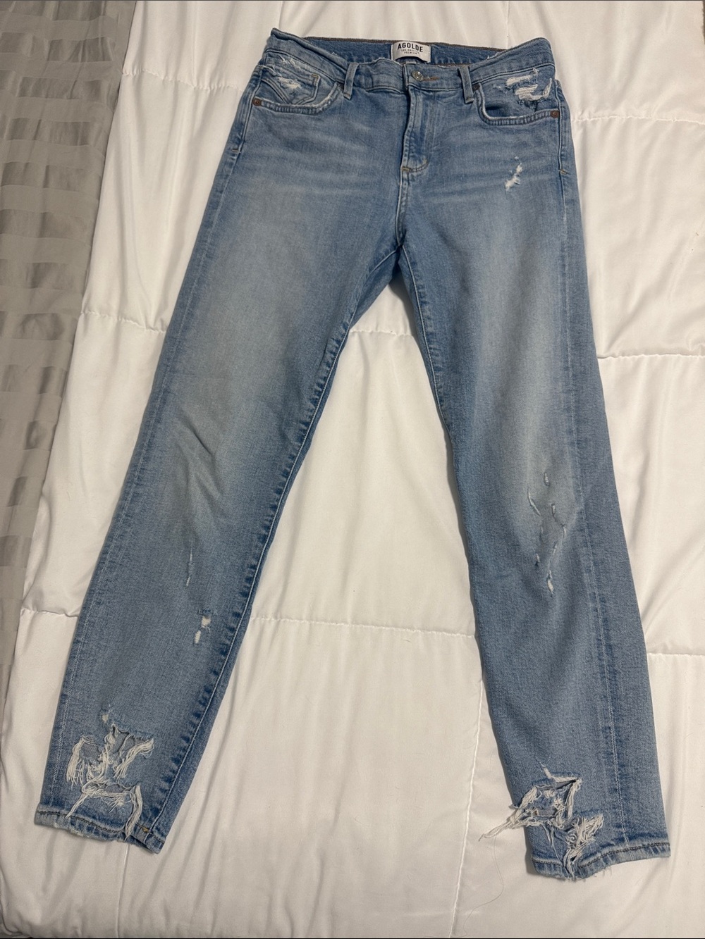 Agolde Light Wash Distressed Skinny Jeans